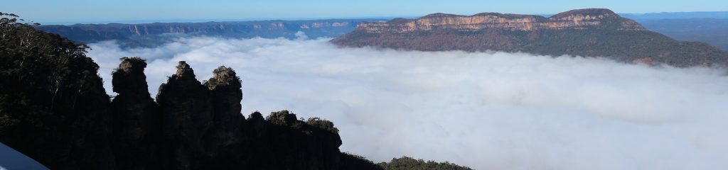 the Three Sisters in fog