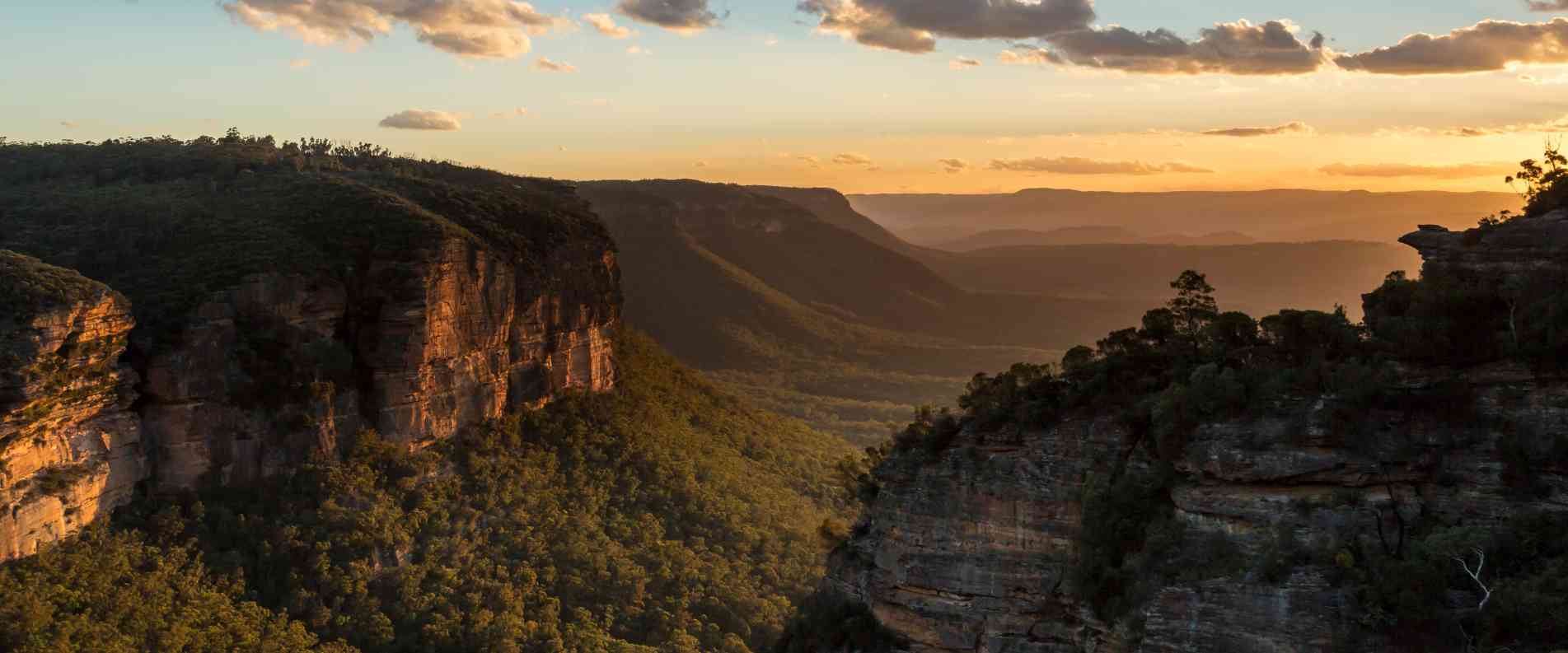sunset over the blue mountains
