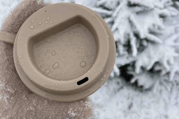 drinking coffee in the snow 